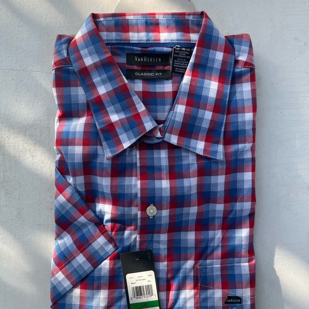 Van Heusen Men's Red and Blue Checkered Shirt